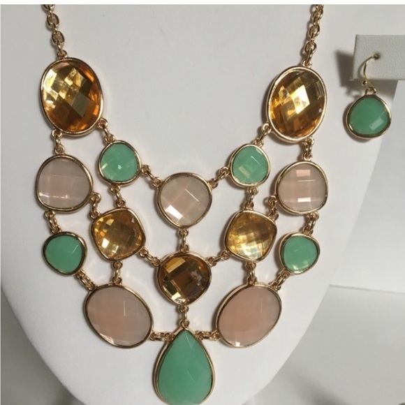 Multi-Colored Jewel Tropical Earring and Necklace - Picture 3 of 5